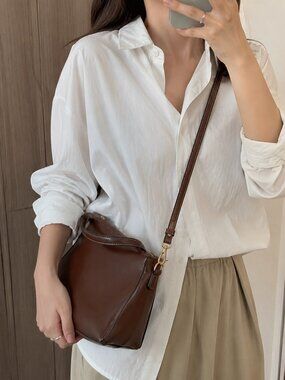 STAUD Brown Leather Bag Strap White Stitching